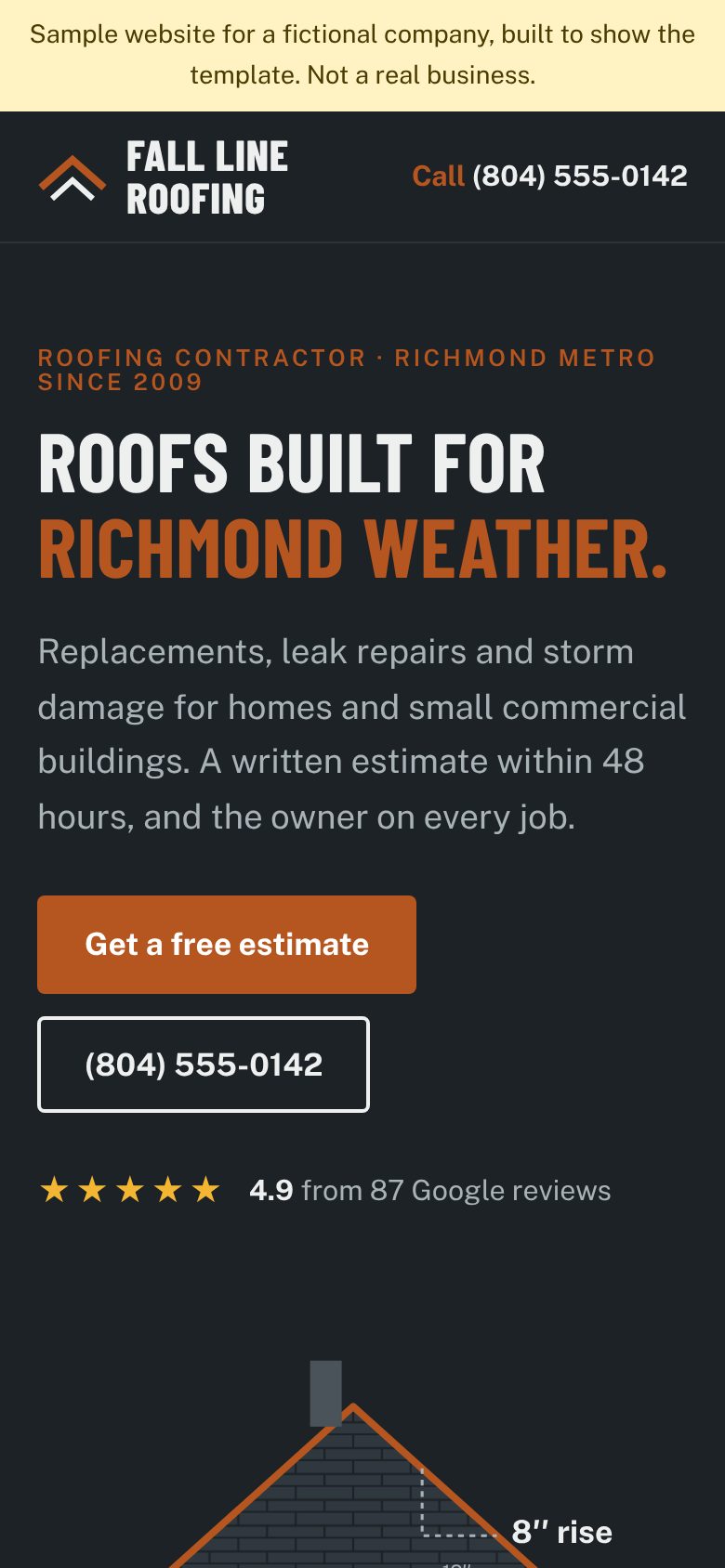 The same sample website on a phone